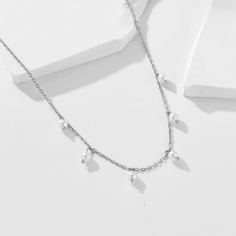 Gold-Plated Sterling Silver Pearl Necklace with Small Pearls for Women