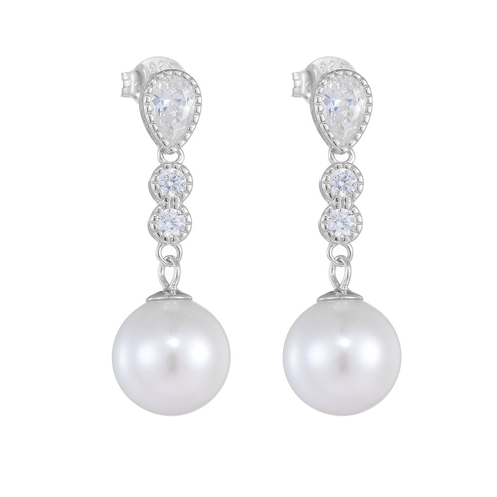Elegant Pearl & Diamond Drop Stud Earrings