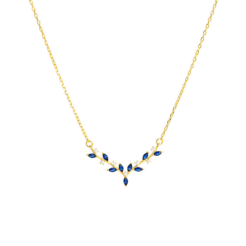 Elegant Gold-Plated Leaf Antler Deer Necklace with Sparkling Diamond Accent for Women
