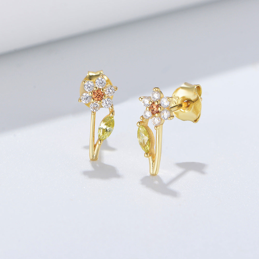 Floral Leaf Zircon Stud Earrings