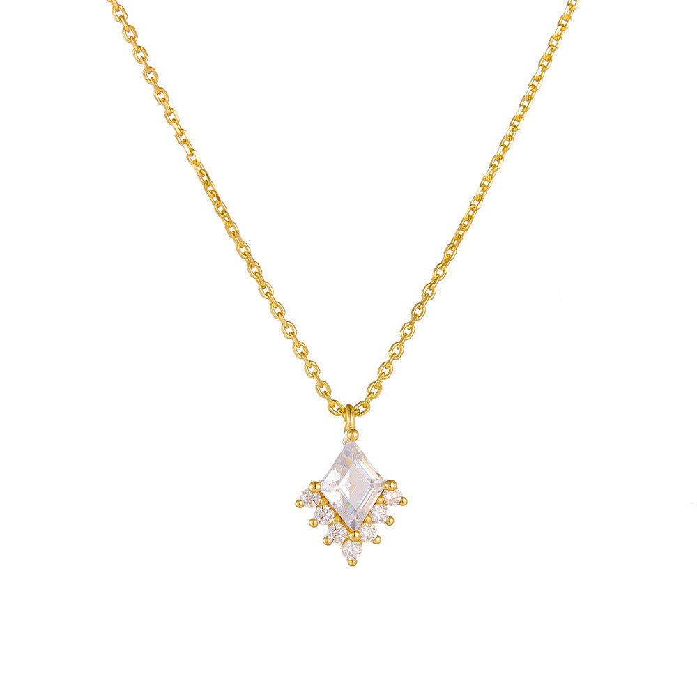 Gold-Plated Sterling Silver Rhombus Mini Zircon Necklace for Women