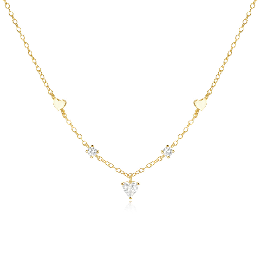 Gold-Plated Heart Diamond Chain Necklace
