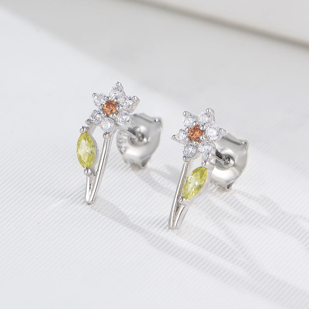 Floral Leaf Zircon Stud Earrings