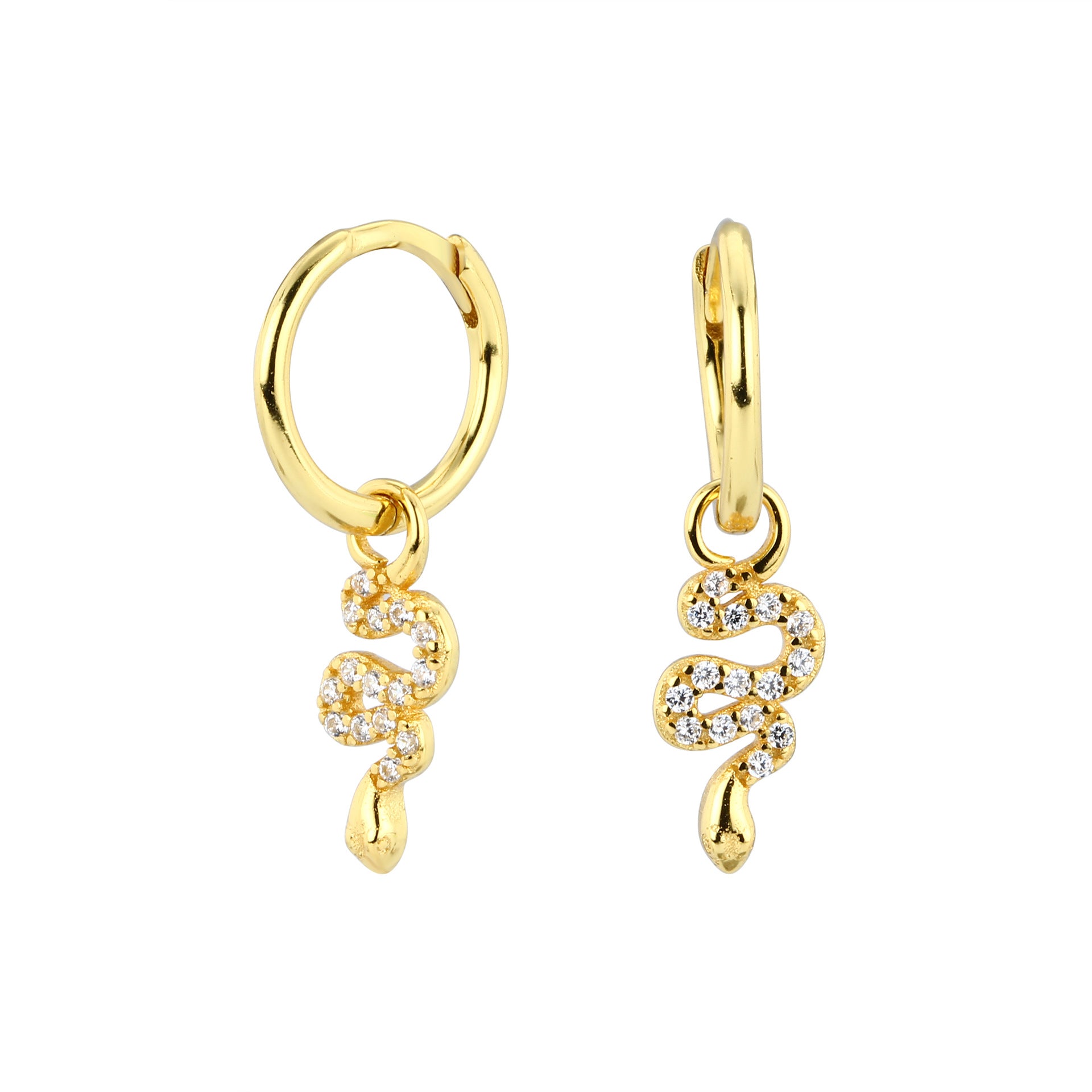 Luxury Snake Design Gold-Plated Zircon Dangle Earrings for Women