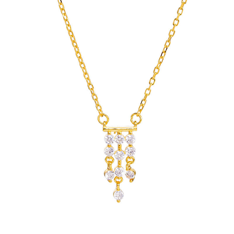 Gold-Plated Sterling Silver Water Drop Zircon Dangle Necklace for Women