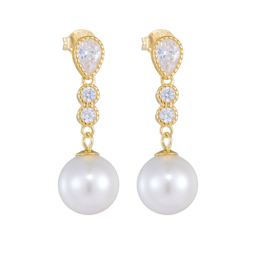 Elegant Pearl & Diamond Drop Stud Earrings