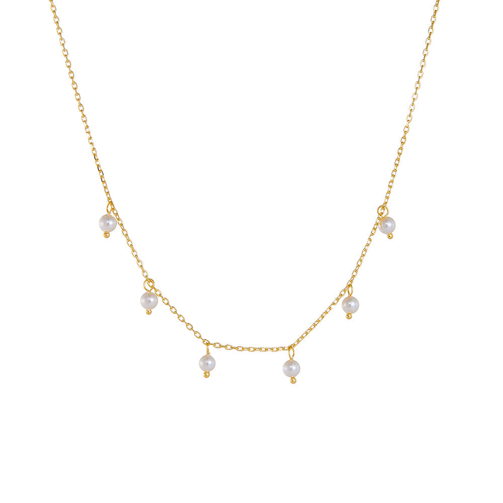 Gold-Plated Sterling Silver Pearl Necklace with Small Pearls for Women