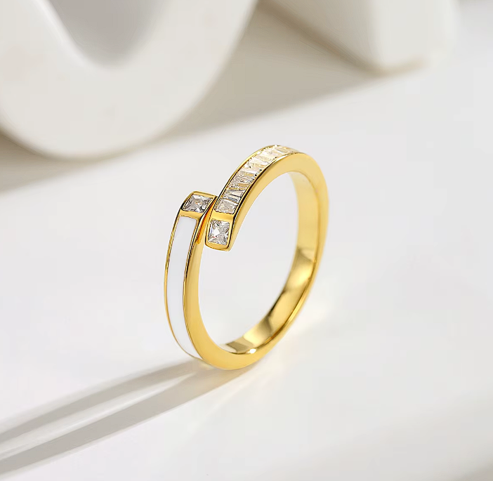Luxury Zircon Drop Enamel Silver Ring