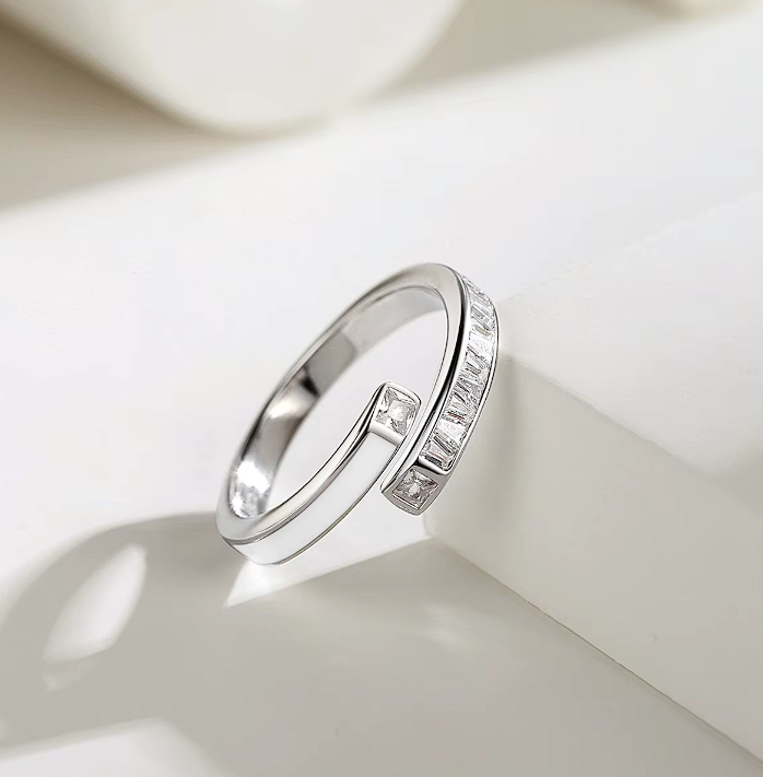 Luxury Zircon Drop Enamel Silver Ring