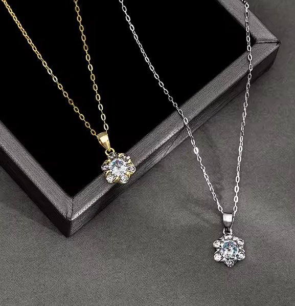 Gold Plated Sunflower Zircon Pendant Necklace