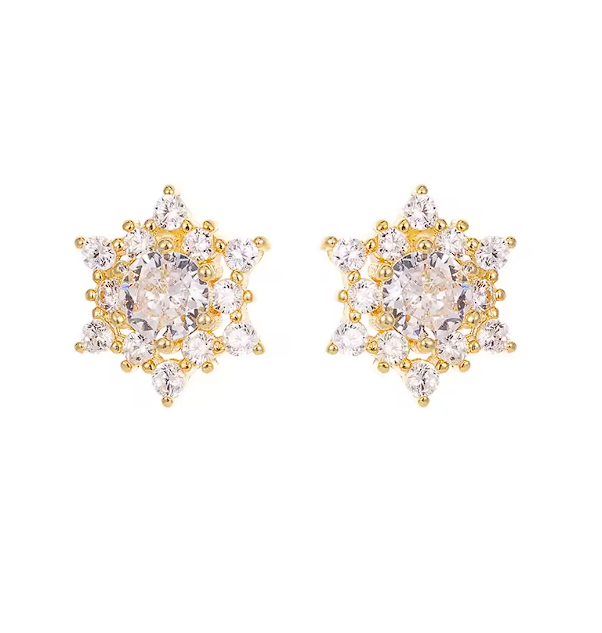 Gold Plated Snowflake Sunflower Zircon Stud Earrings