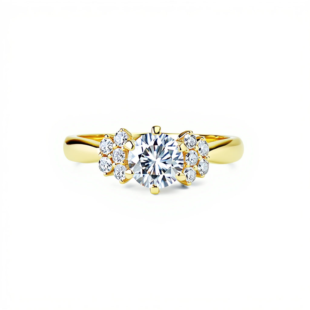 14K Solid Gold CZ Flower Accents Ring