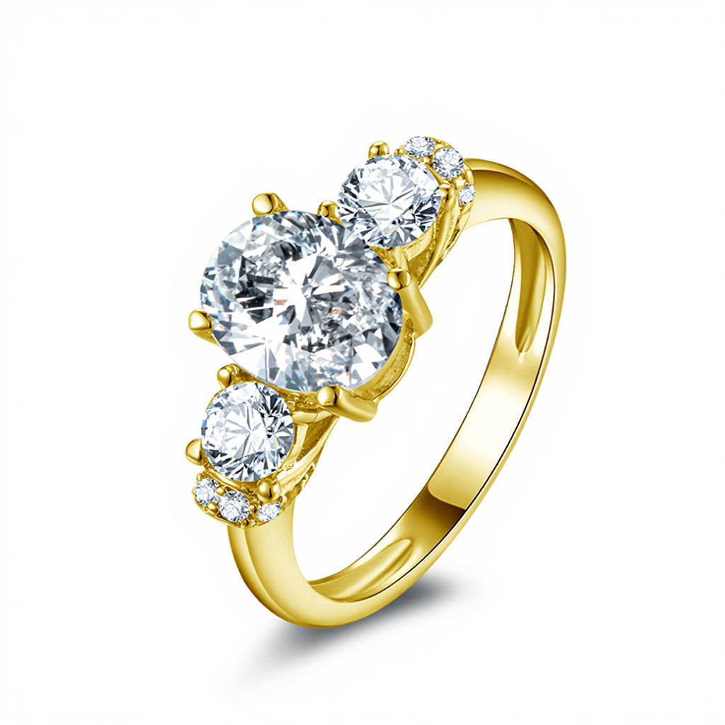 14K Solid Gold Oval Cut Cubic Zirconia Ring