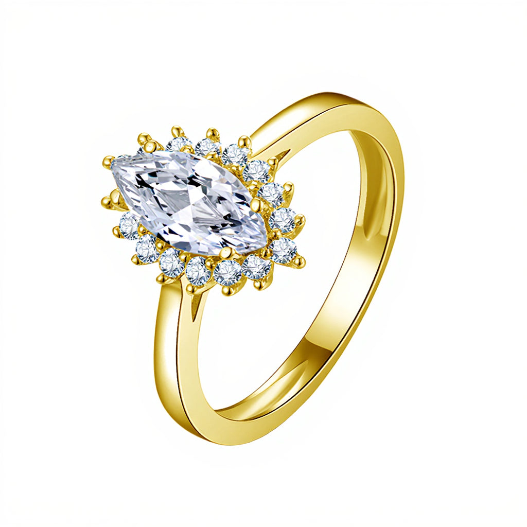 14K Solid Gold Sunburst Halo Ring