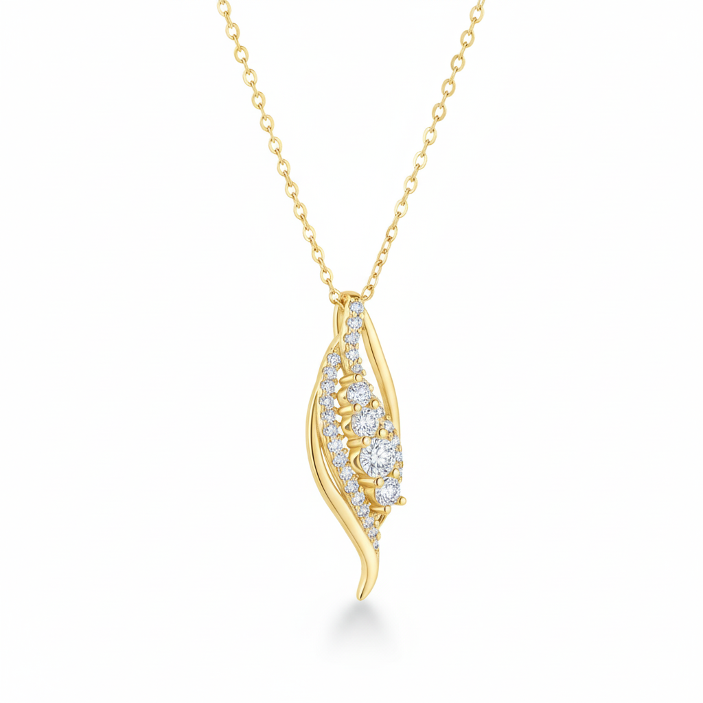 18K Gold Plated CZ Pave Swirl Pendant Necklace