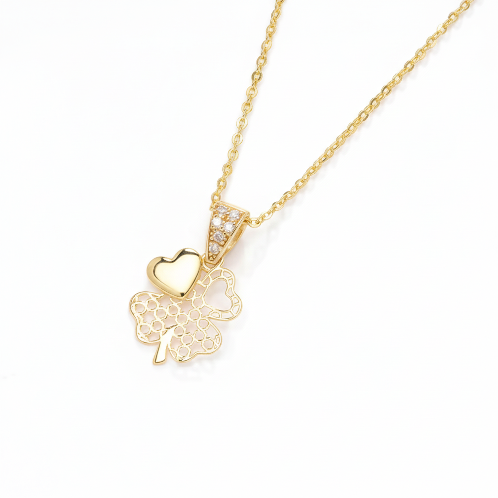 14K Solid Gold Four Leaf Clover Necklace