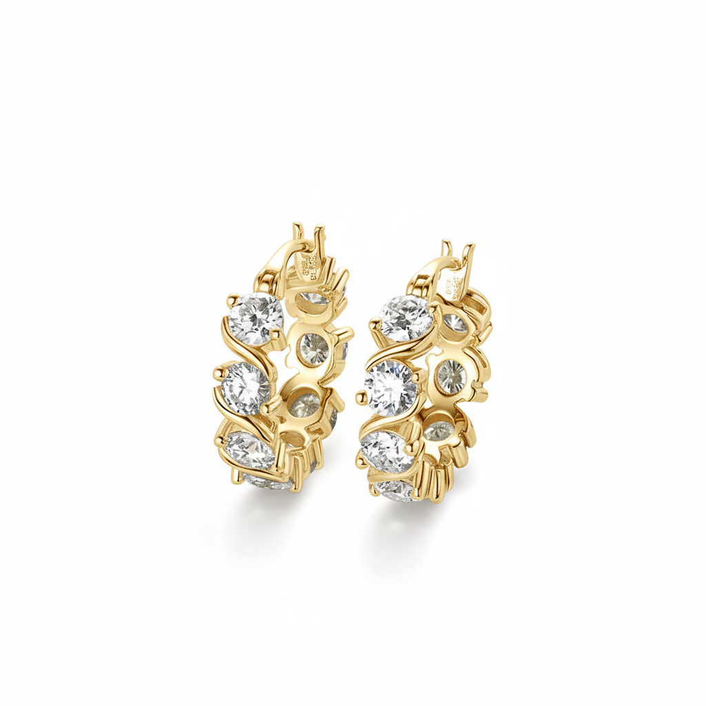 Cubic Zirconia Pavé Floral Hoop Earrings