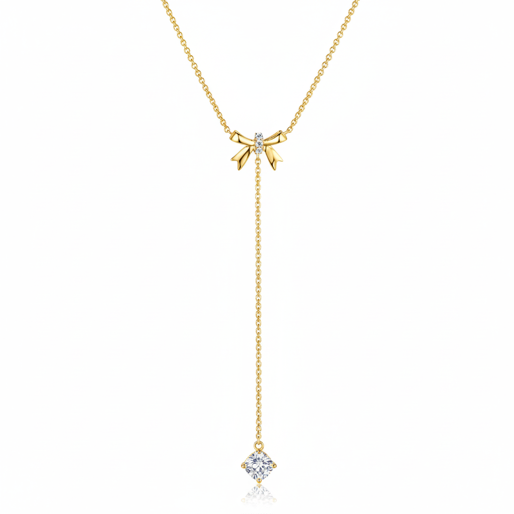 Y-Shape Bow Butterfly Moissanite Necklace