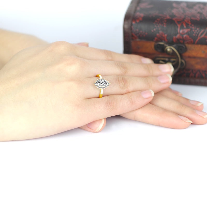 14K Solid Gold Sunburst Halo Ring