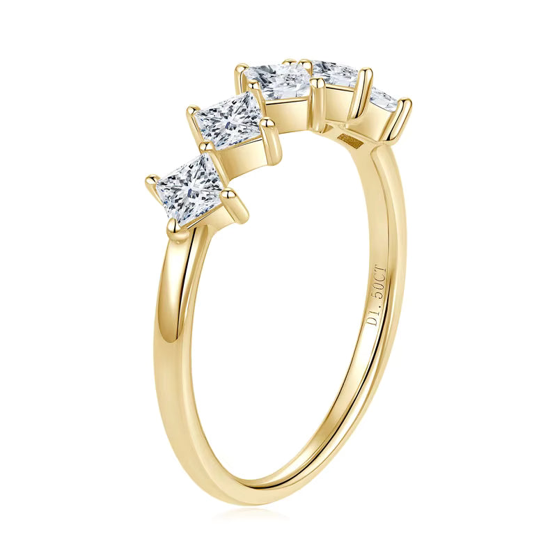 18K Gold Plated Five Stone Princess Cut Ring