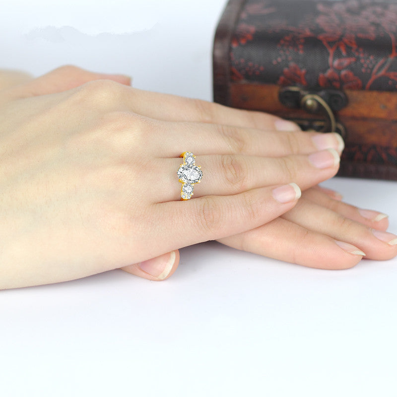 14K Solid Gold Oval Cut Cubic Zirconia Ring