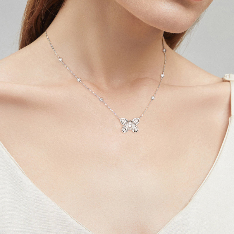 Marquise Cut Butterfly Pendant Necklace