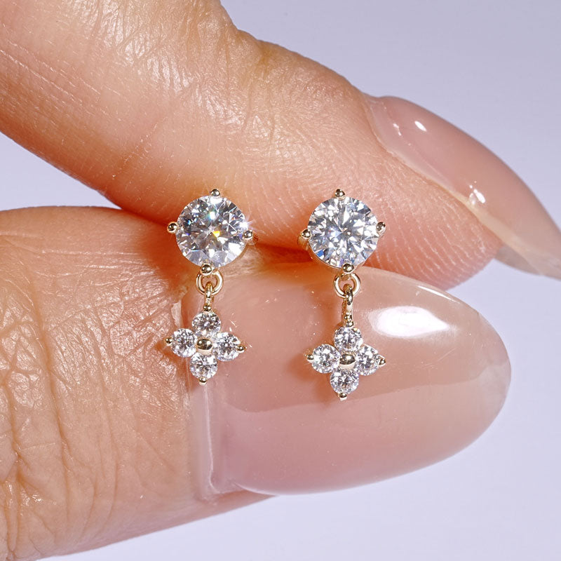 14k Solid Gold Four-Leaf Clover Stud Earrings