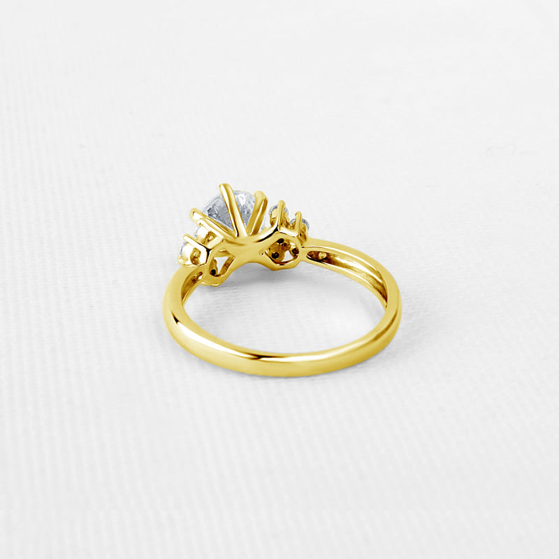 14K Solid Gold CZ Flower Accents Ring