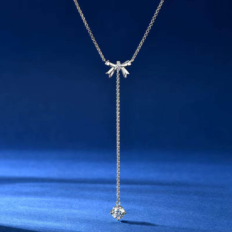 Y-Shape Bow Butterfly Moissanite Necklace