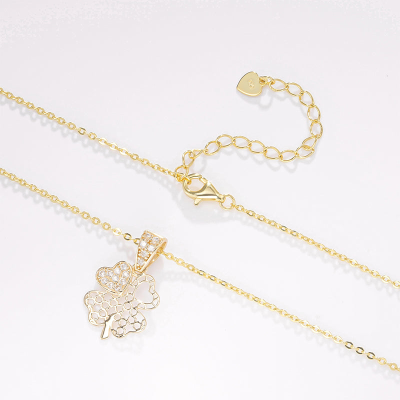 14K Solid Gold Four Leaf Clover Necklace