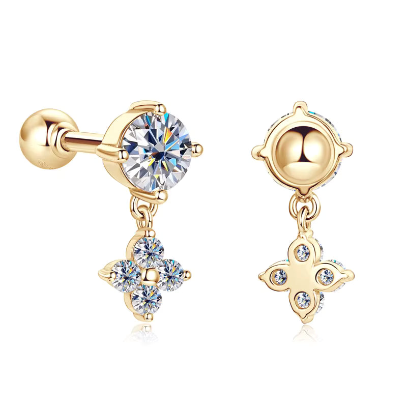 14k Solid Gold Four-Leaf Clover Stud Earrings
