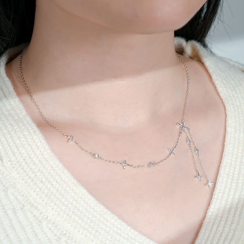 Star-Shaped Moissanite Fringe Necklace