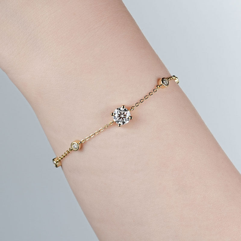 18K Gold Plated Round Solitaire Station Bracelet