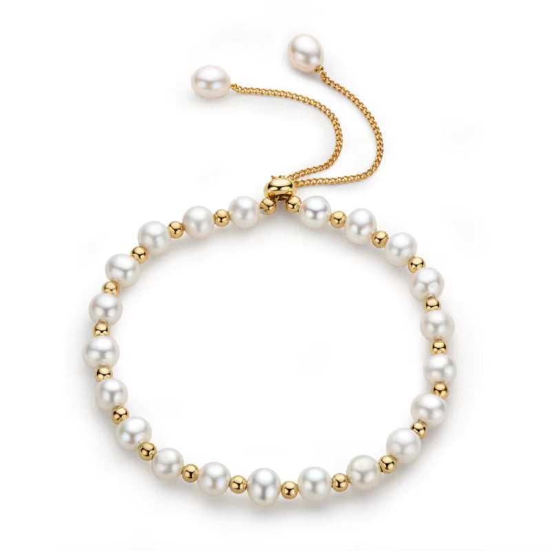Pearl and Gold Bead Bolo Bracelet