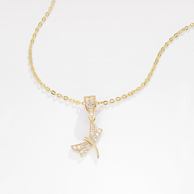 14K Solid Gold Dragonfly Pendant Necklace