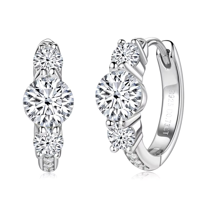 18k Gold Plated Triple Stone Moissanite Hoop Earrings