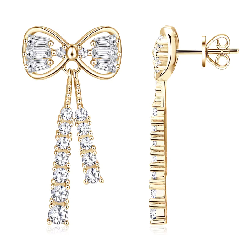 18k Gold Plated CZ Bowknot Fringe Earrings