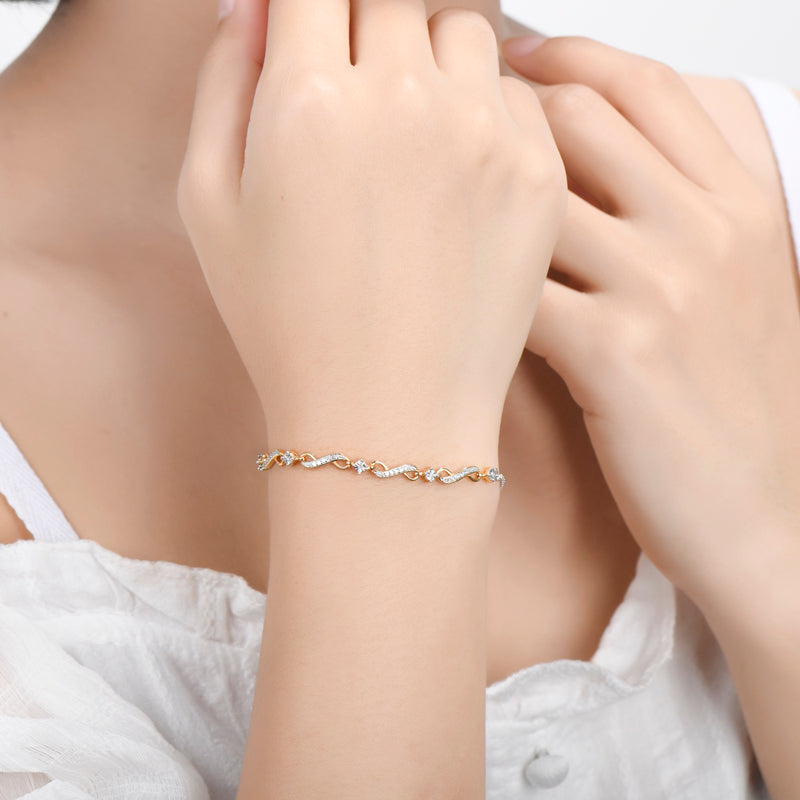 Two-Tone Wave Design Cubic Zirconia Bolo Bracelet