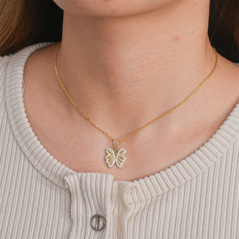14K Solid Gold Butterfly Pendant Necklace