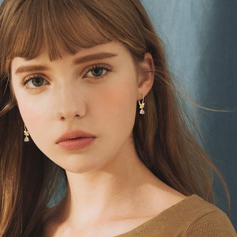 Dainty 18k Gold Plated Flower Drop Earrings