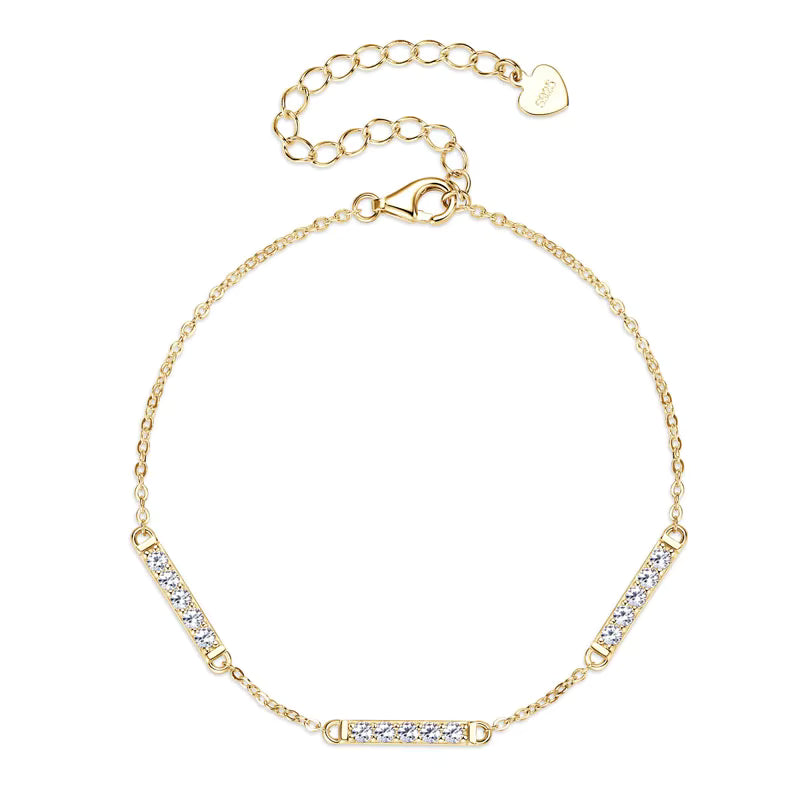 18K Gold Plated Triple Bar CZ Bracelet