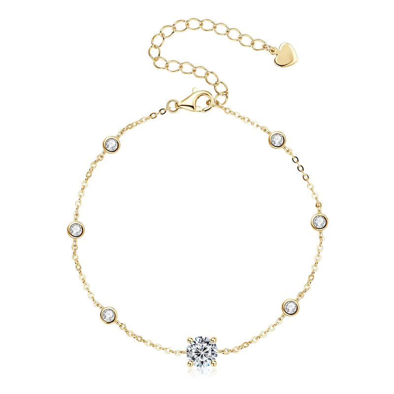 18K Gold Plated Round Solitaire Station Bracelet