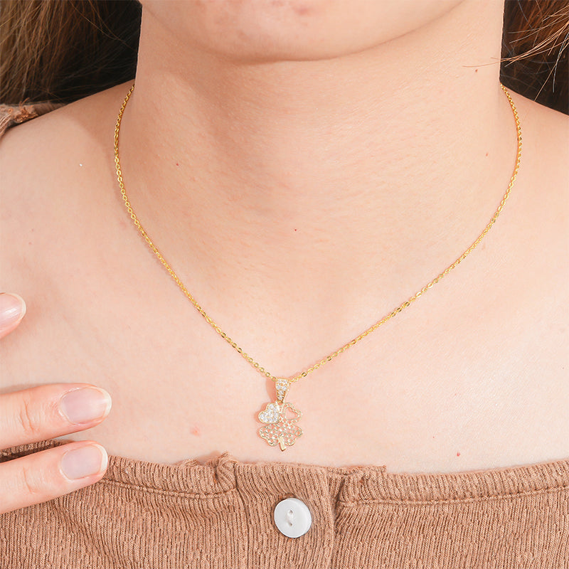 14K Solid Gold Four Leaf Clover Necklace