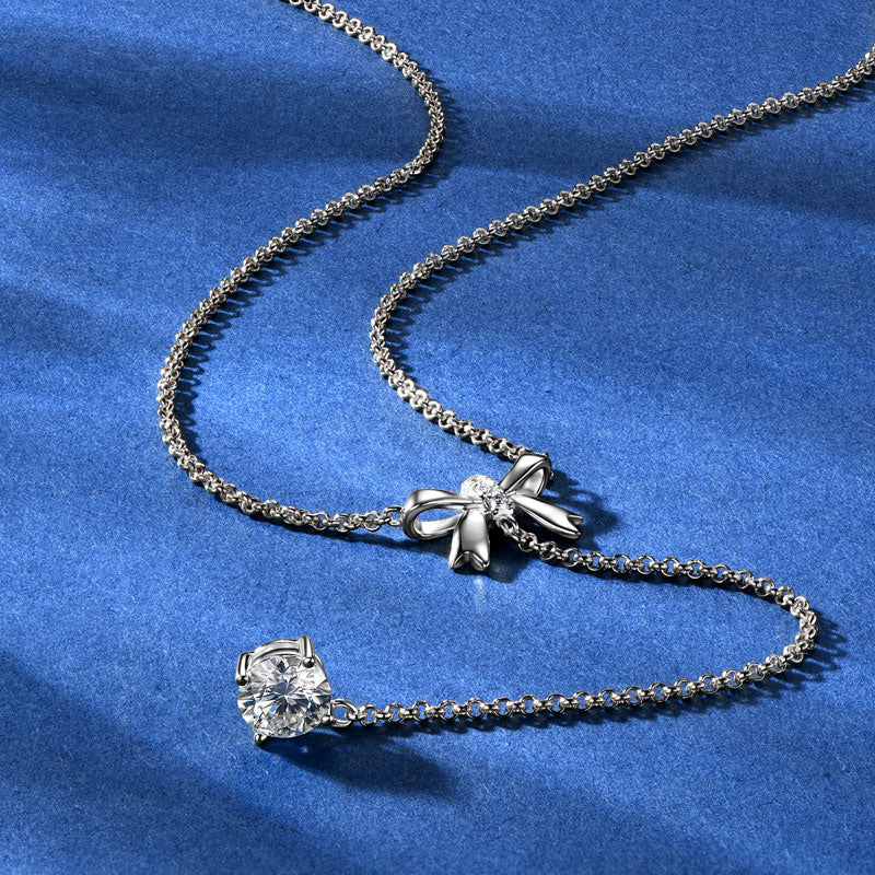 Y-Shape Bow Butterfly Moissanite Necklace