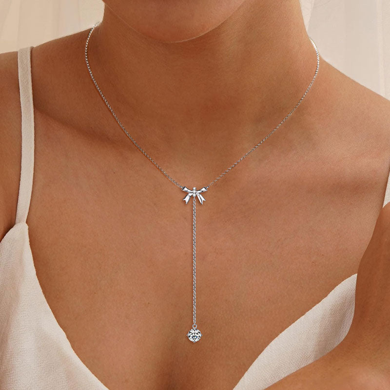 Y-Shape Bow Butterfly Moissanite Necklace