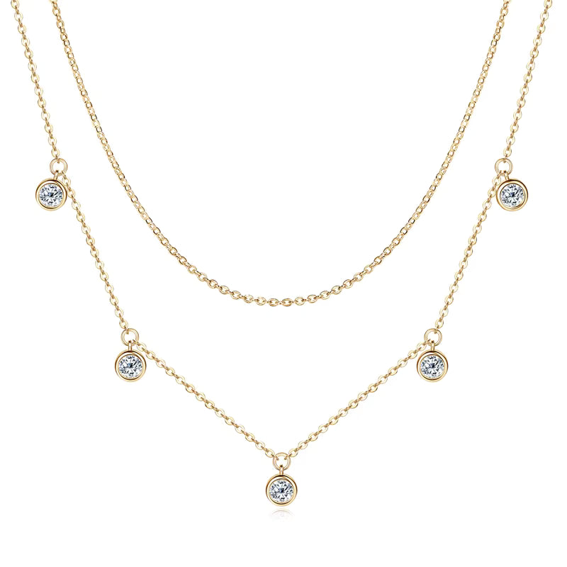 Double Chain Layered Moissanite Necklace
