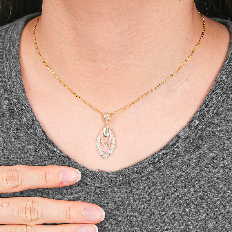 18K Solid Gold Layered Marquise Pendant Necklace