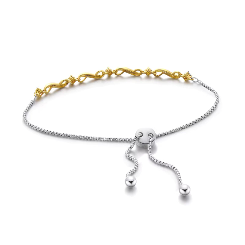 Two-Tone Wave Design Cubic Zirconia Bolo Bracelet