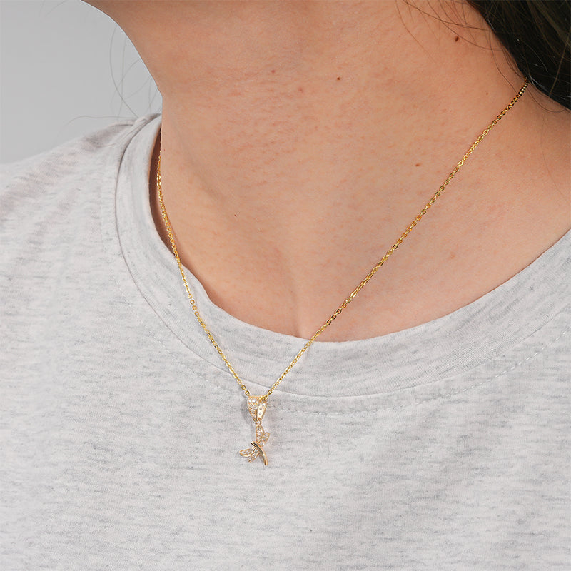 14K Solid Gold Dragonfly Pendant Necklace