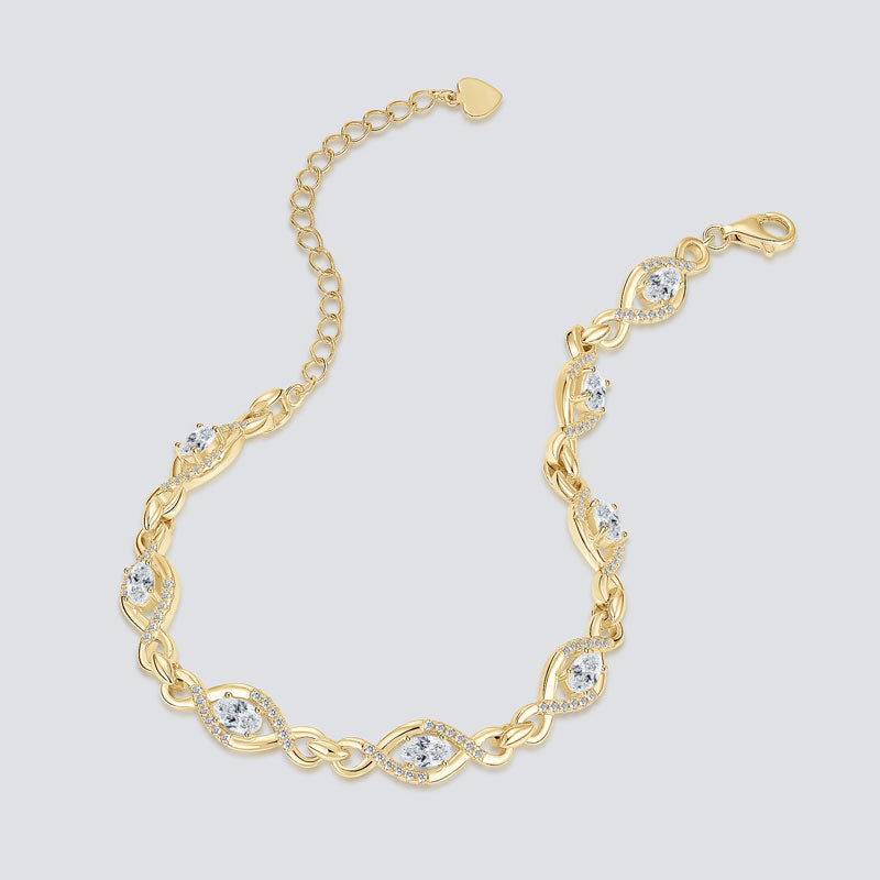 18K Gold Plated Chain Bracelet with Cubic Zirconia Marquise Stones
